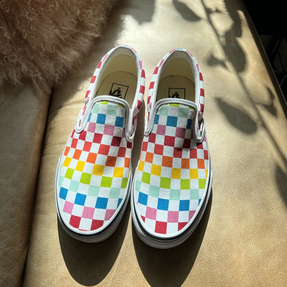 Vans slip on rainbow checkerboard
